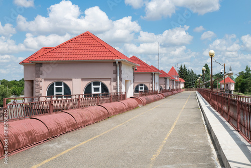 A sunny July day at the main dam of the Nevinnomyssk Canal. Nevinnomyssk, Stavropol Territory