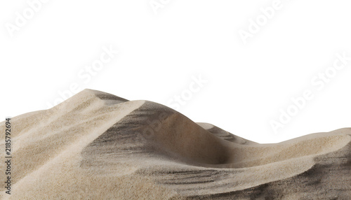 Close-up view of fine beige sand dunes isolated on white background showing smooth natural texture and contours