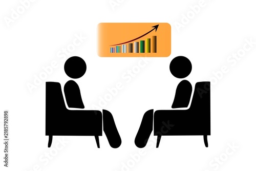 Two people discussing business with growth chart isolated on white background