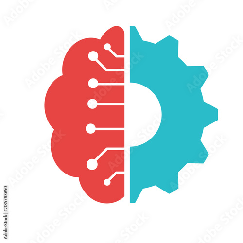 Artificial intelligence brain and mechanical gear icon for technology artificial intelligence colorful