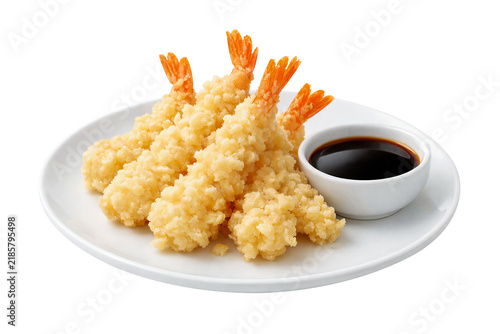 Crispy shrimp tempura served with dipping sauce isolated on transparent background photography