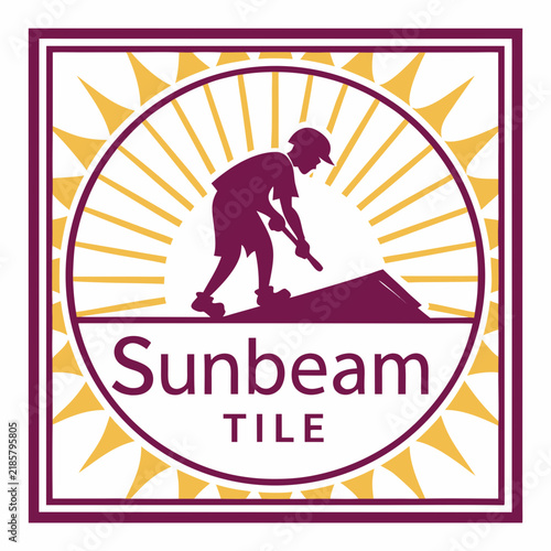 Sunbeam tile construction logo with worker silhouette construction sunburst renovation