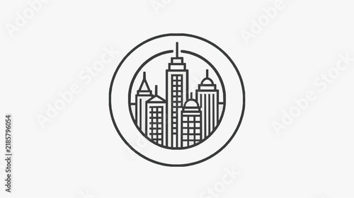 Foto Skyline Cityscape Line Art Encased in Circular Border for Branding and Design