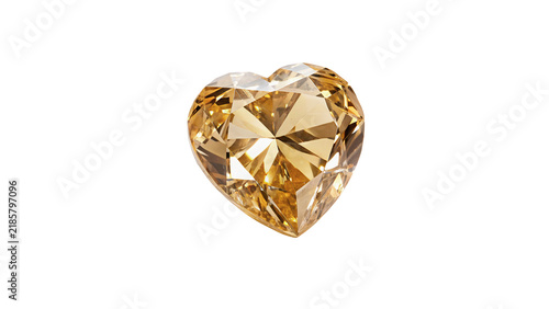 Cuadro en lienzo Sparkling golden heart shaped diamond gemstone isolated on transparent backgroun