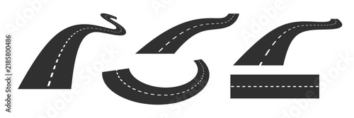 Vector wavy road set. Highway icons in perspective. Curve shapes isolated on white background