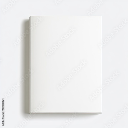 Clean, blank white book cover with subtle shadow on a minimalist background