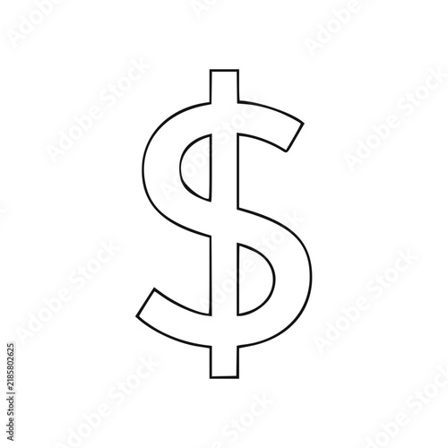Simple black and white vector illustration of a US dollar currency symbol with a vertical line through the letter S
