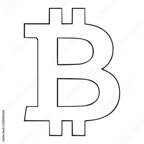 Simple black and white vector illustration of a Bitcoin cryptocurrency currency symbol with double vertical lines
