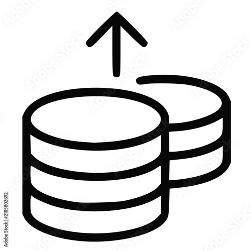 Simple black and white vector logo design featuring database stacks with an upward arrow for data transfer, upload, or migration
