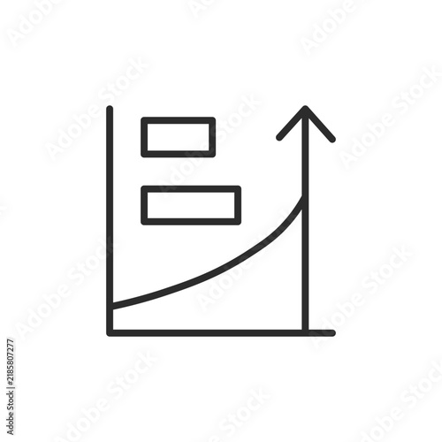 Business growth chart icon, upward trend graph and arrow vector line art illustration
