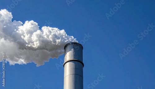 Industrial Chimney Emitting White Smoke Against a Clear Blue Sky