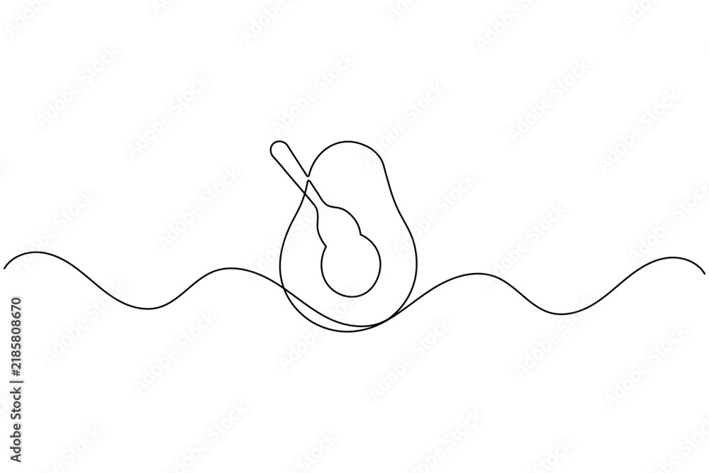 Obraz premium Avocado fruit with spoon continuous one line drawing minimalist vector illustration