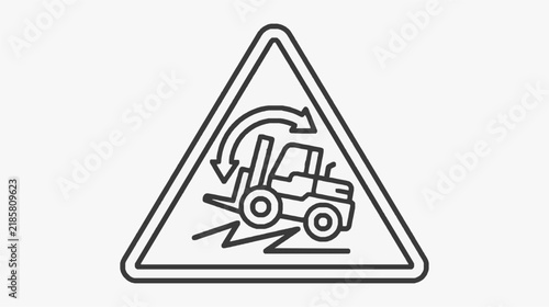 Caution Triangle Warning Sign with Forklift and Rotating Arrows for Safety Zones
