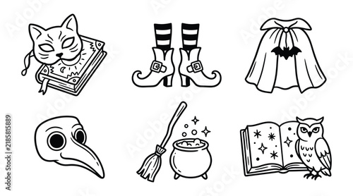 Set of halloween magic elements and witch accessories