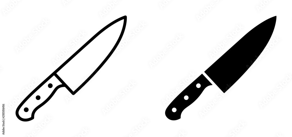 Obraz premium Chef Knife Icons, Outline and Solid Fill Vector Graphics. Kitchen Utensil, Culinary Tool, Sharp Blade, Cooking Equipment, Food Preparation, Restaurant, Bistro, Gastronomy