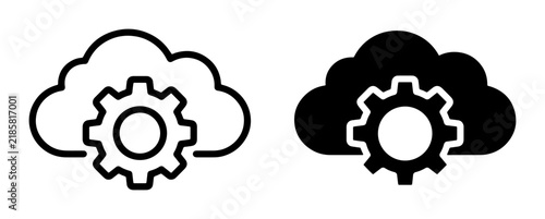 Cloud Computing Icons, Gear Settings, Data Storage, Technology Service, Digital Operations, System Configuration, Vector Graphics