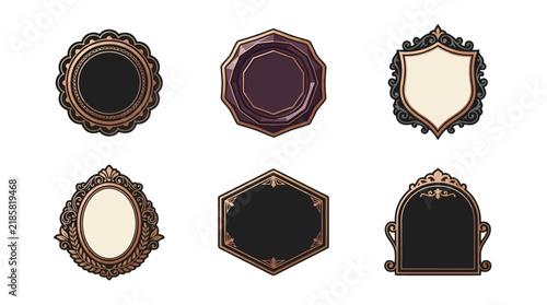 Vintage Ornate Frames Set. Dark Brown and Purple Decorative Borders. Classic Shield and Oval Shapes for Wedding Invitations and Certificates. isolated PNG with Transparent Background Halloween