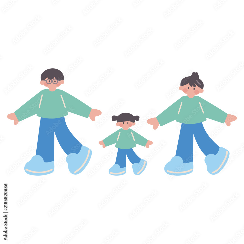 Obraz premium お揃いの服着た親子家族人物イラスト
