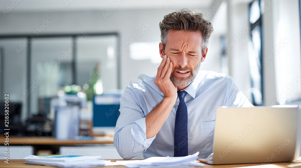 Obraz premium Jaw Pain From Stress and Teeth Grinding at Work