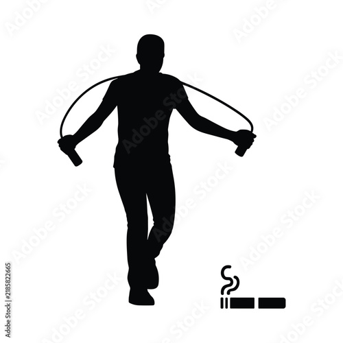 Принти на полотні Person skipping with jump rope and discarded cigarette on ground isolated black