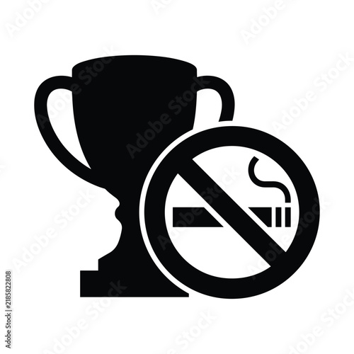Trophy and no smoking sign black vector illustration for smoke free sports health campaign
