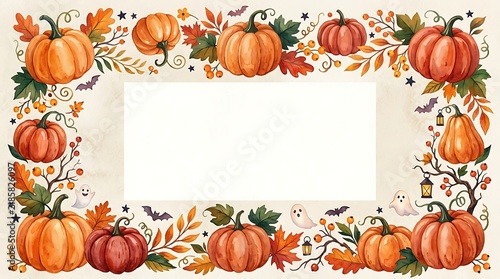 Autumn Pumpkin and Fall Leaf Frame Border