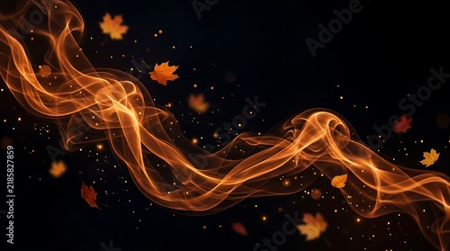 Vibrant Autumn Smoke and Falling Leaves