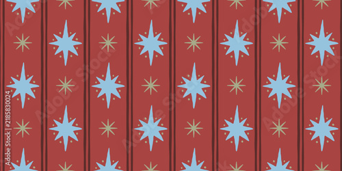 Vector Seamless Christmas pattern with hand-drawn festive motifs, decorative stars and ornaments in a playful vintage-inspired style