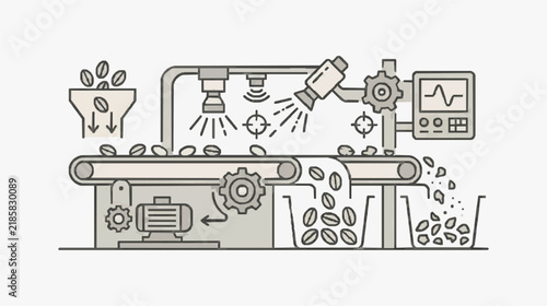 Automated Coffee Bean Sorting and Processing Factory Line Diagram