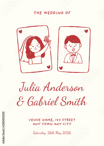 file master save the Save the date with couple in playing cards illustration hand drawn template for wedding invitation