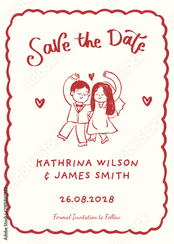 Save the date with couple dancing illustration hand drawn template for wedding invitation
