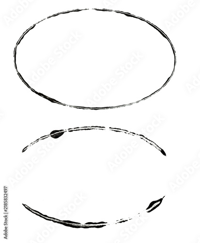 Set of black ink grunge oval frames, distressed paint cut out