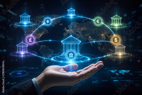 Central Bank Digital Currency CBDC interoperability cross border settlement unified protocol sovereign digital currencies bypass correspondent banking networks futuristic hand presenting network