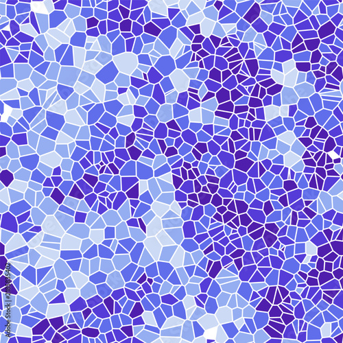 Voronoi Cell Seamless Pattern Vector, Abstract Geometric Mosaic Mosaic Water Pool Cell Texture, Blue Purple Stained Glass Background, Modern Organic Lattice Surface Backdrop Print