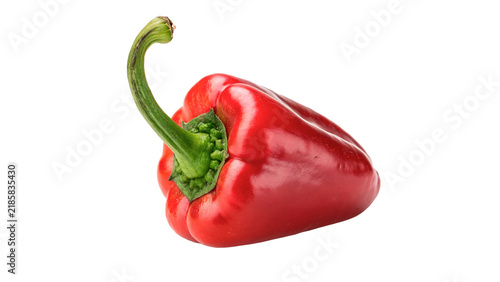 Obraz na płótnie Fresh raw red bell pepper capsicum with green stem isolated vegetable food