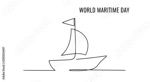 World Maritime Day Celebration: Simple Line Art Sailboat Illustration on Transparent Background