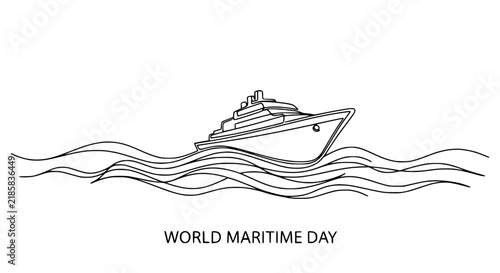 Cruise Ship Illustration on Wavy Water - World Maritime Day