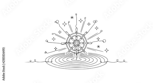 Steering Wheel with Glowing Stars and Circuit Lines, Isolated