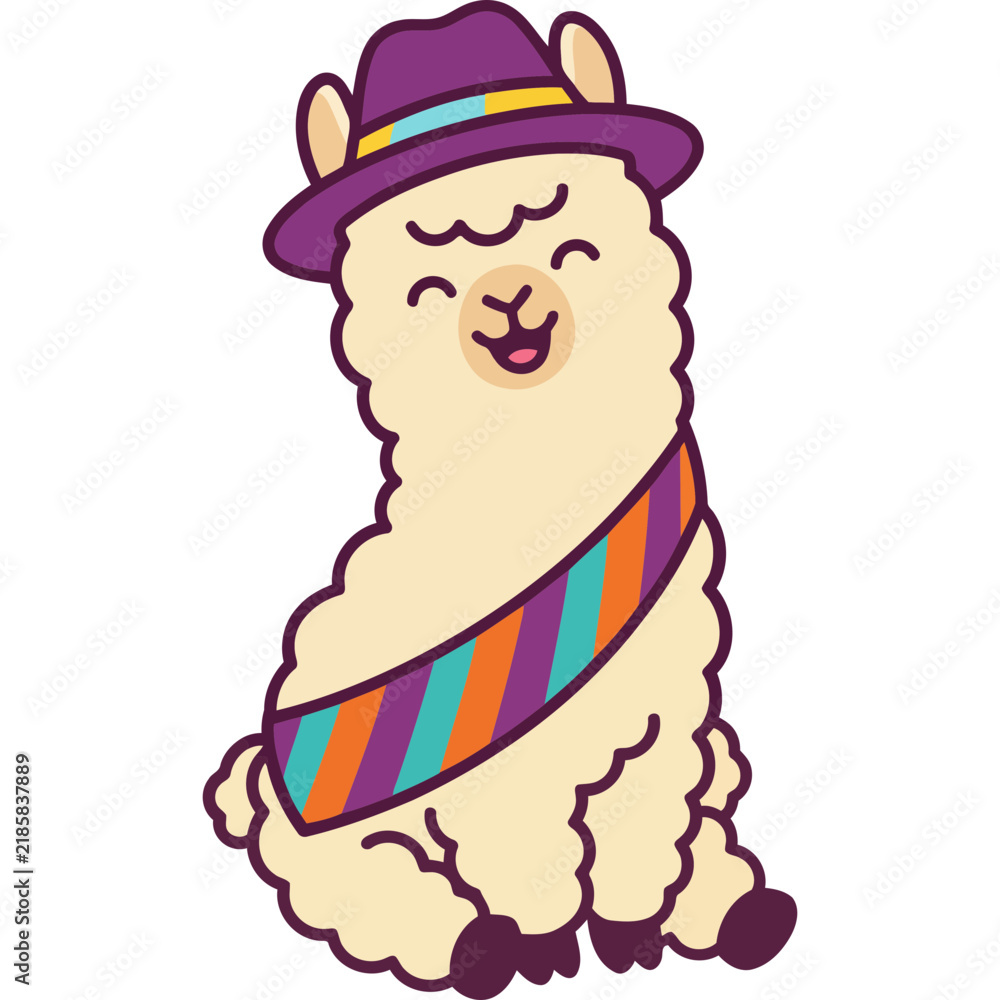 Obraz premium Cute Alpaca Ilama Party Smiling and Sitting