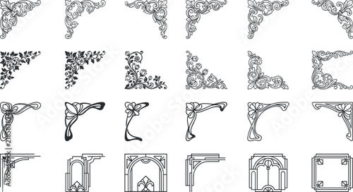 Foto Vintage Floral Corner Border Icon Set with Elegant Ornate Filigree Elements for
