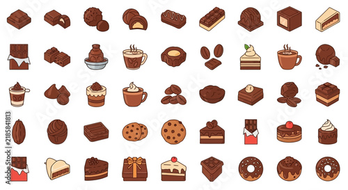 Assortment of Chocolate Desserts and Sweets - Isolated Icons