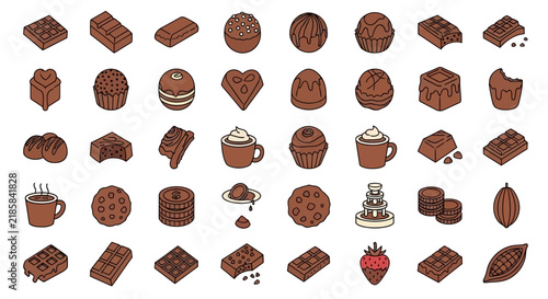 Assorted Chocolate Candies, Bars, Cookies, and Drinks - Isolated Icons