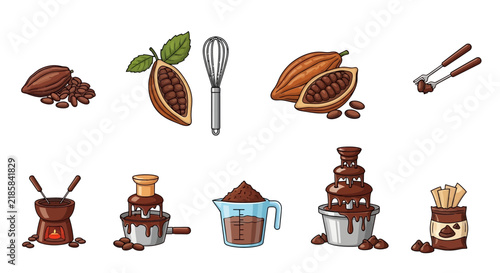 Cocoa Beans, Cacao Pods, Whisk, Chocolate Fountain, Fondue Set, Measuring Cup