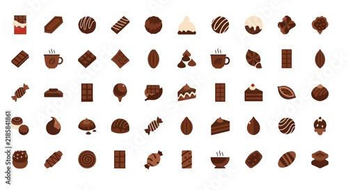 Chocolate Icons Set - Sweet Treats Collection, Isolated on Transparent Background