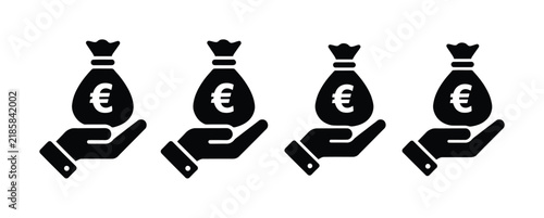 Four hands holding euro money bags set
