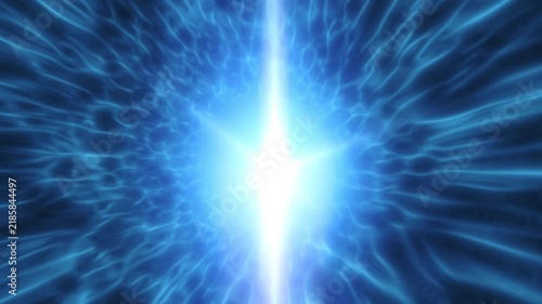 Abstract blue energy burst with radiant light rays, flowing plasma waves