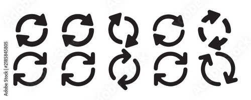 Obraz na płótnie Black refresh icons and cycle arrows set for interface navigation on transparent background grid.