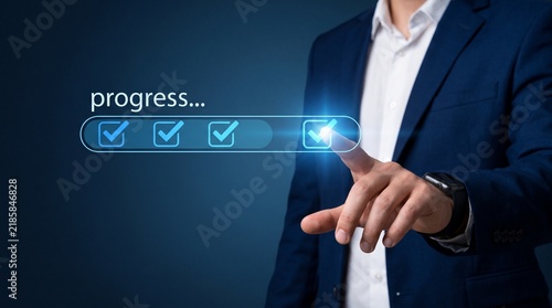 Obraz na plátně A confident business professional is actively engaged with a futuristic digital
