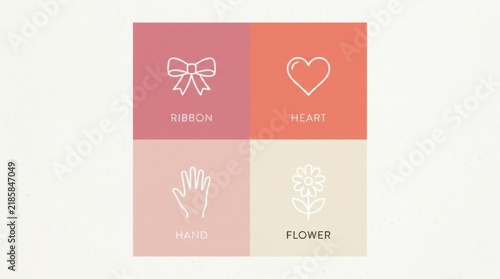 Pastel Color Block Grid Card with Minimalist Support Line Icons
