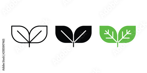 Two leaves sprout icon set